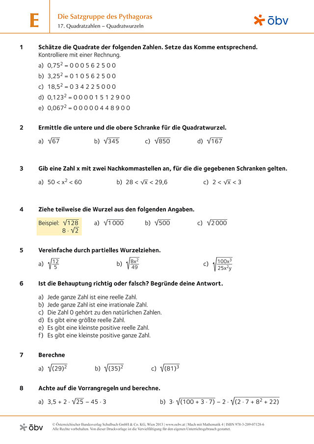 17. Quadratzahlen – Quadratwurzeln
