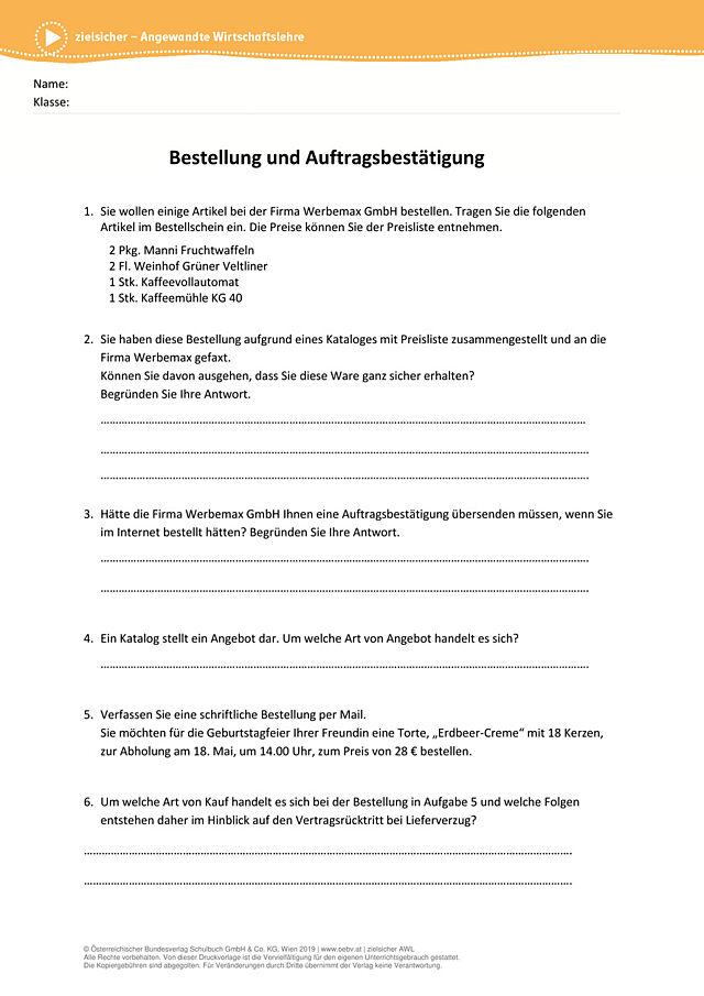 Bestellung und Auftragsbestätigung