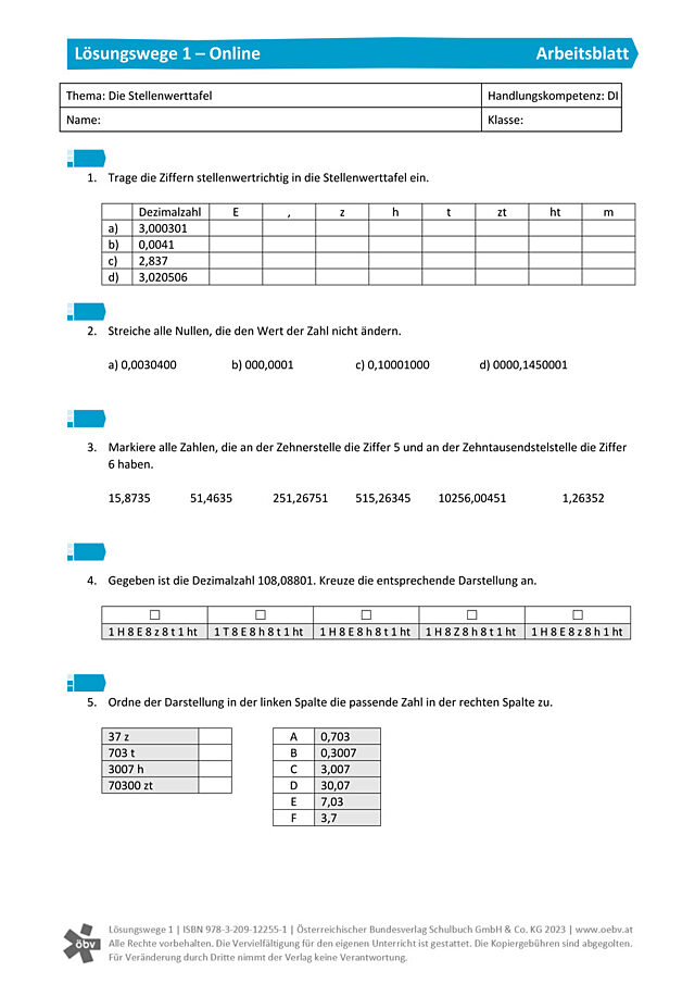 Die Stellenwerttafel
