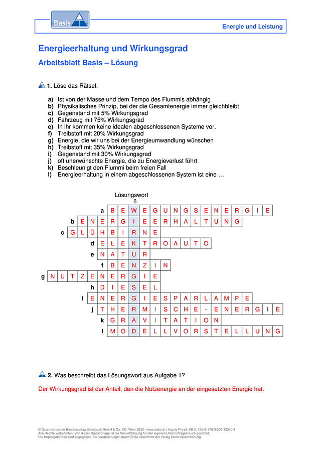 Energieerhaltung und Wirkungsgrad