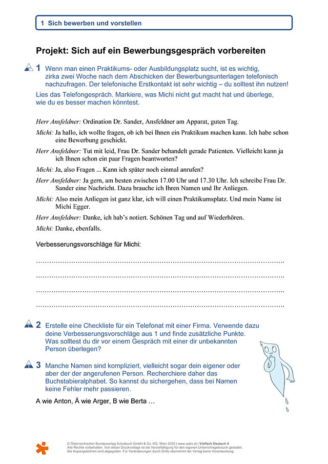 Projekt: Sich auf ein Bewerbungsgespräch vorbereiten