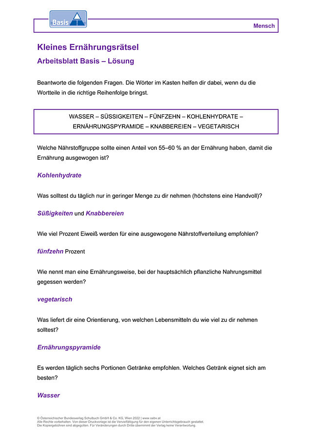 Kleines Ernährungsrätsel