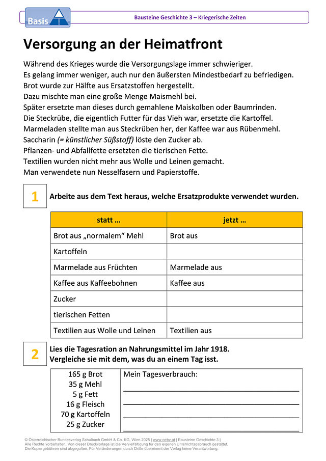 Versorgung an der Heimatfront