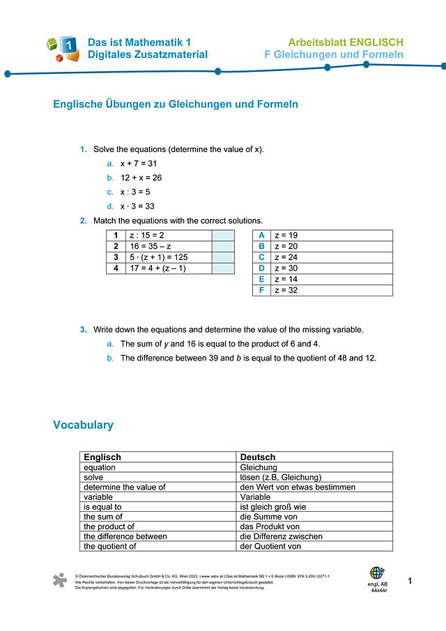 Englisches AB zu F  Gleichungen und Formeln