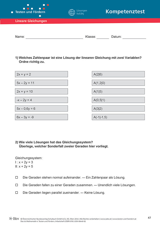Test lineare Gleichungen