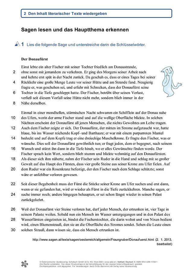 Sagen lesen und das Hauptthema erkennen