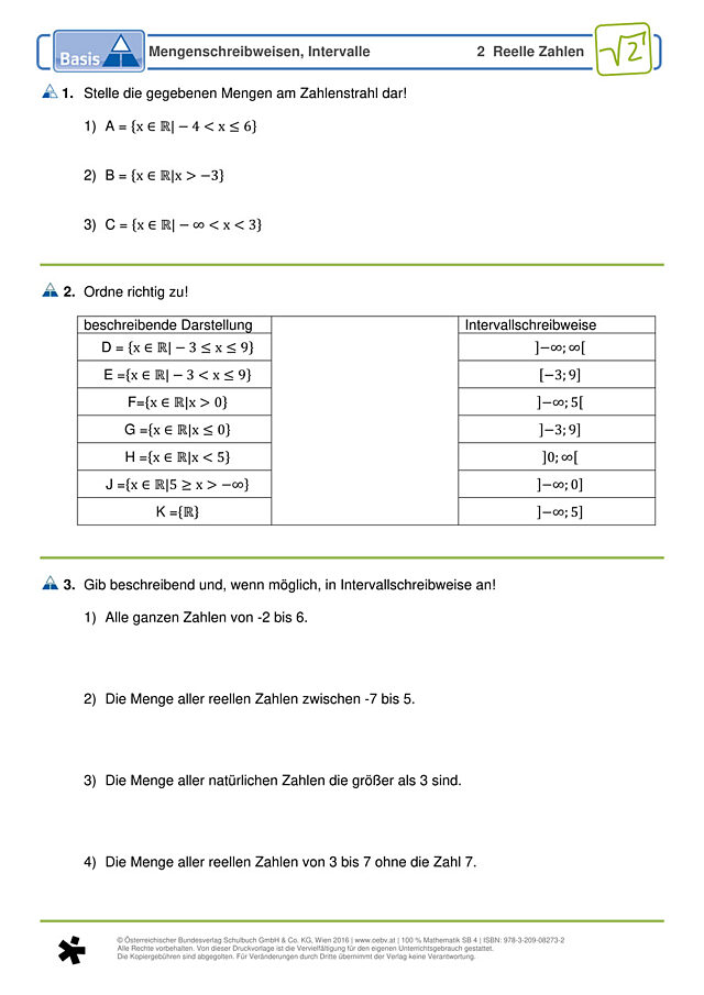 Mengenschreibweisen, Intervalle