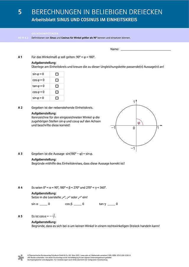 Sinus und Cosinus im Einheitskreis