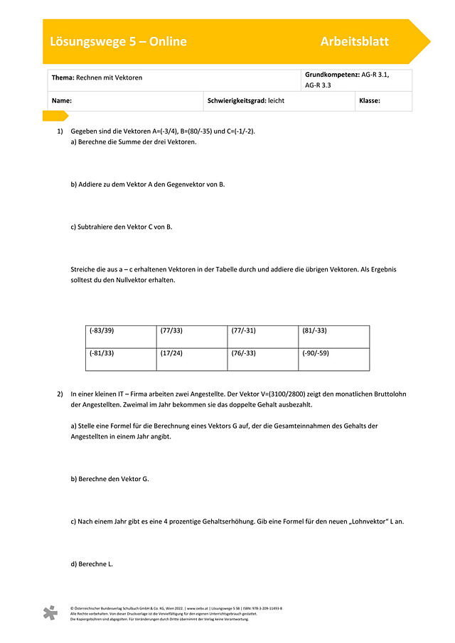 Rechnen mit Vektoren