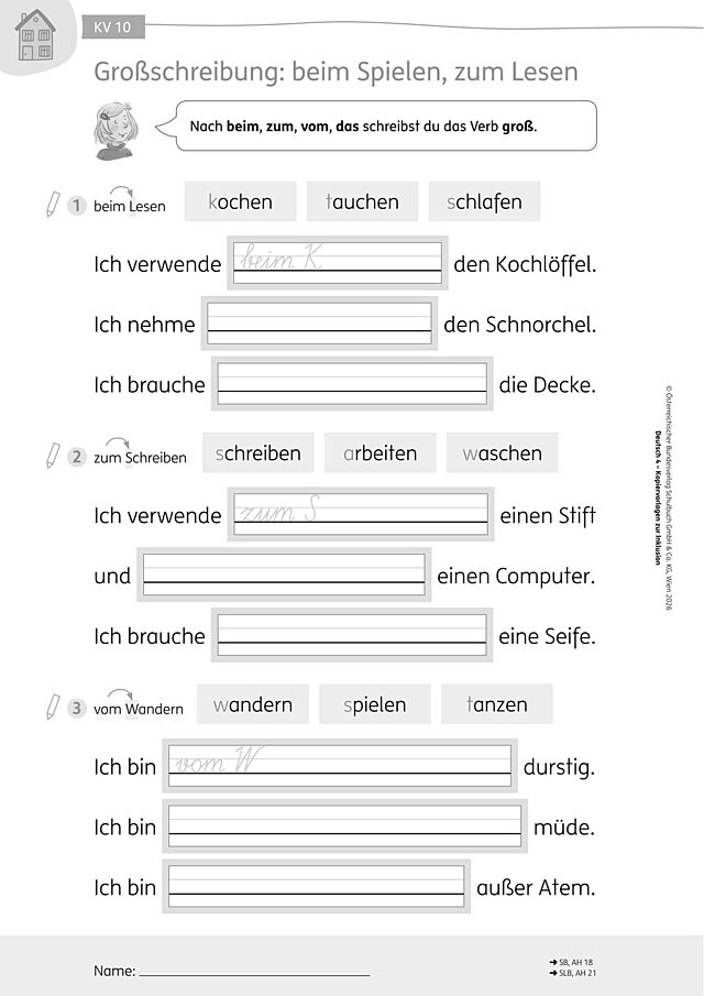 KV 10 Großschreibung: beim Spielen, zum Lesen