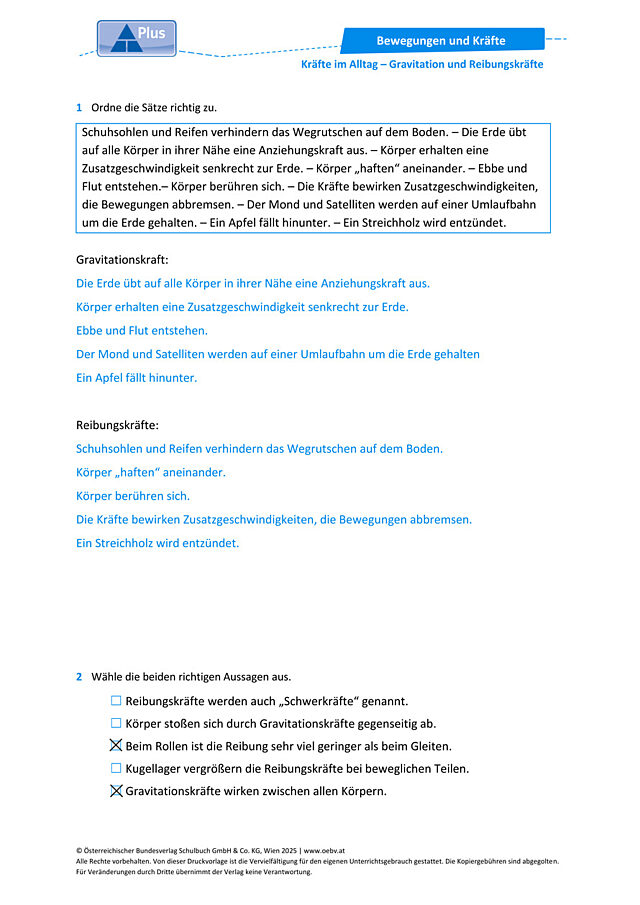 Gravitationskraft und Reibungskräfte