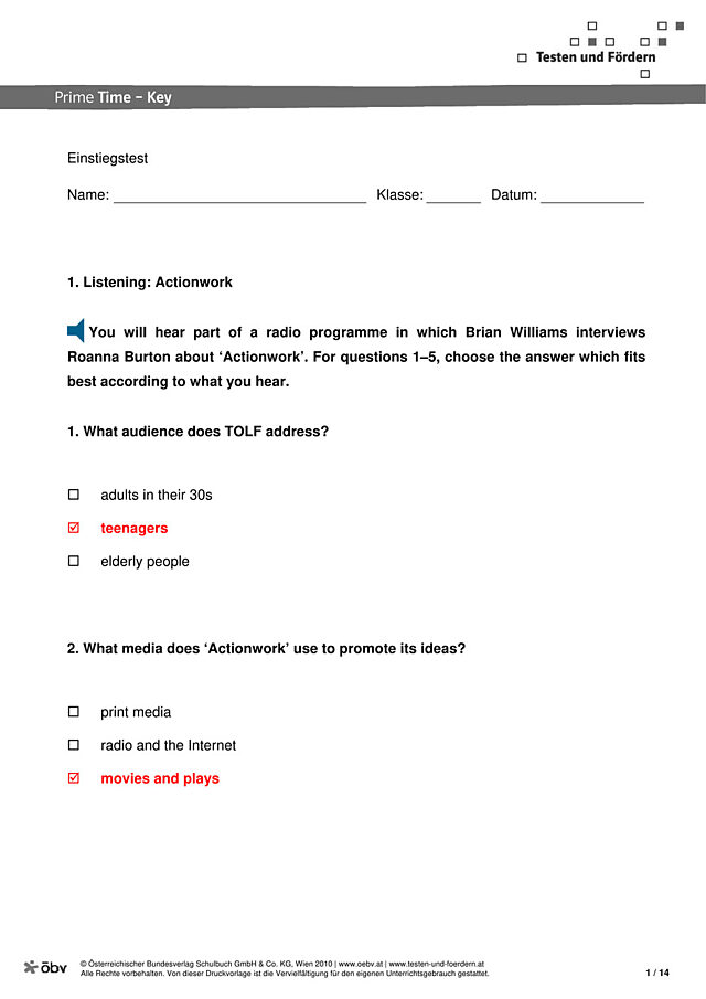 Einstiegstest Lösungen