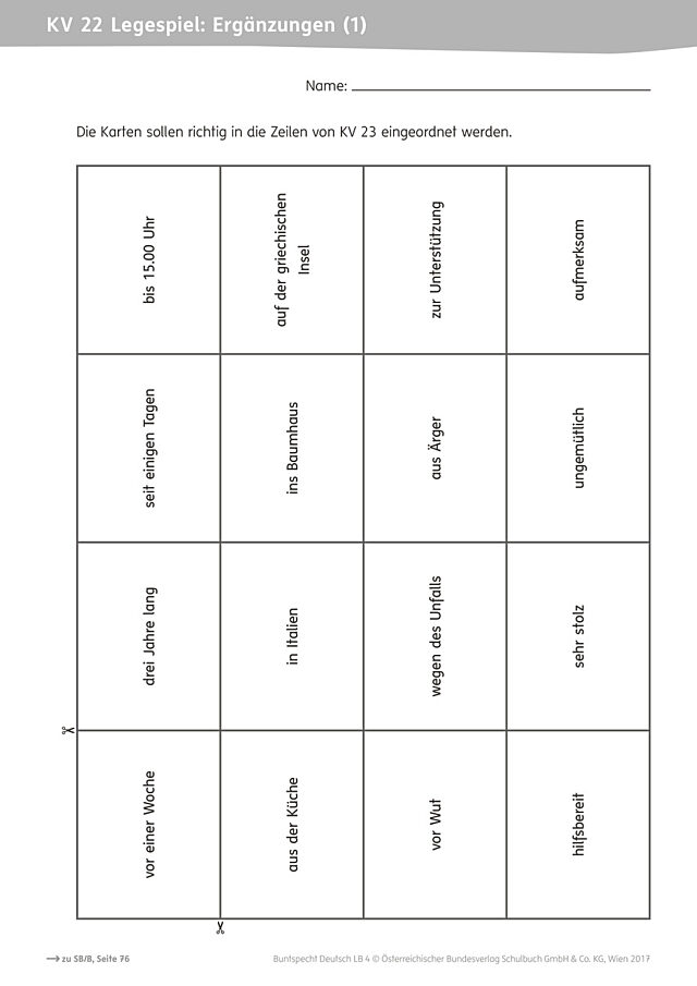 Legespiel: Ergänzungen 1