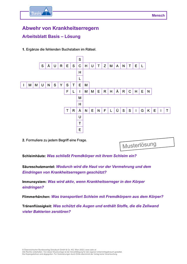Abwehr von Krankheitserregern