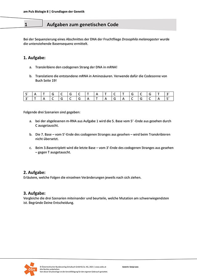 Aufgaben zum genetischen Code