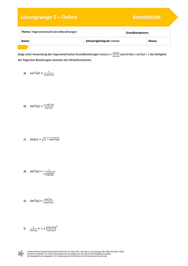 Trigonometrische Grundbeziehungen