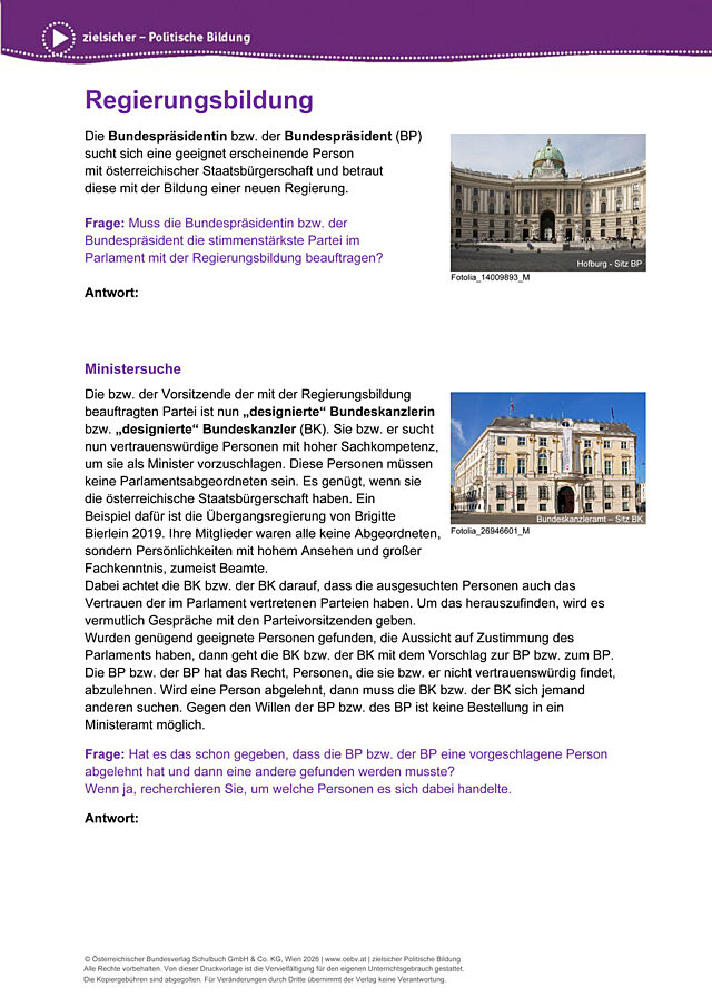 Lernstraße Regierungsbildung
