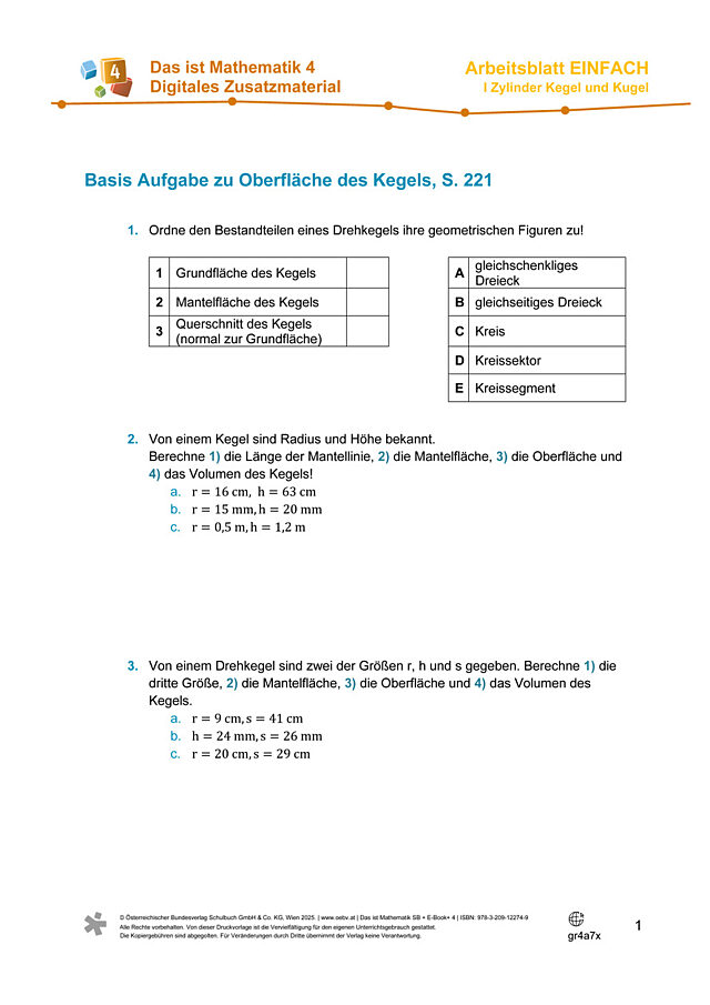 Oberfläche des Kegels 1