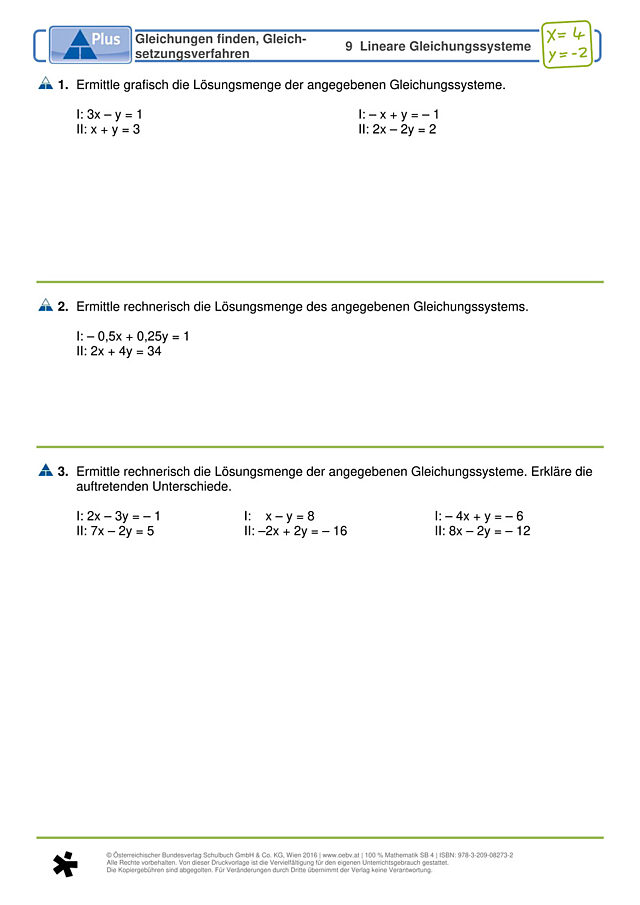 Gleichungen finden, Gleich-setzungsverfahren