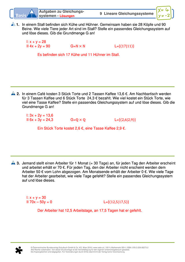 Aufgaben zu Gleichungs-systemen