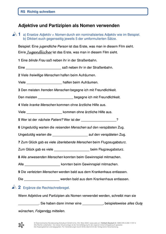 Adjektive, Partizipien als Nomen