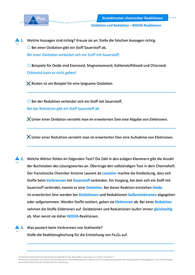 Oxidation und Reduktion - REDOX-Reaktionen