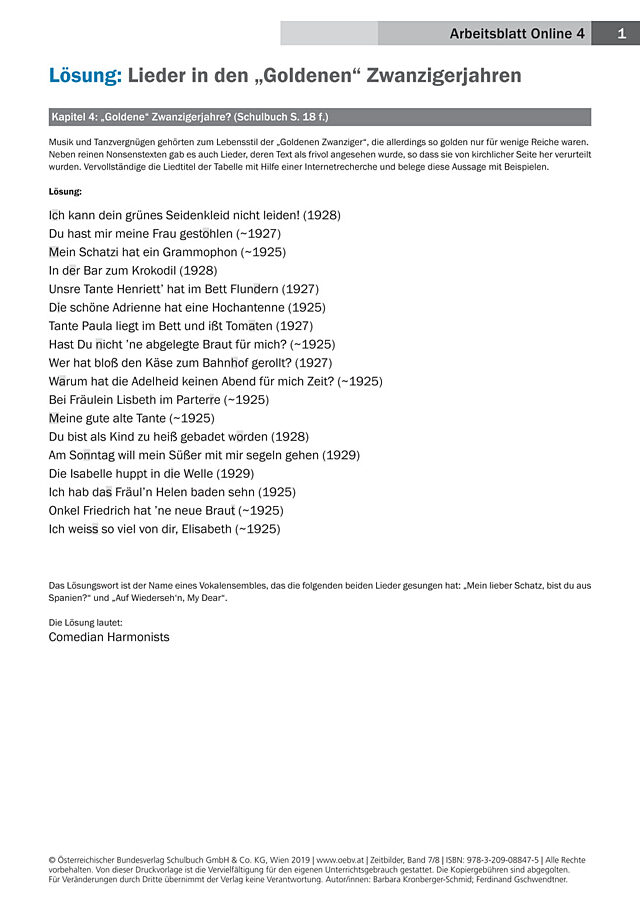 Lieder in den „Goldenen“ Zwanzigerjahren