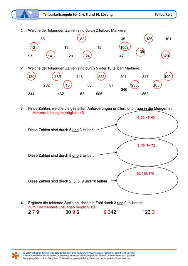 Teilbarkeitsregeln für 2, 4, 5 und 10