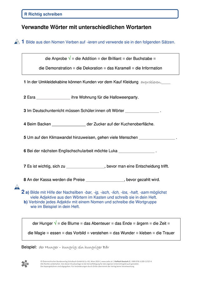Unterschiedliche Wortarten