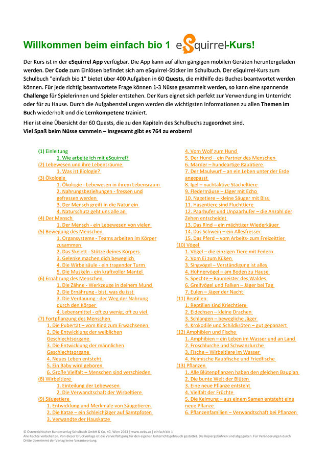 einfach bio 1 eSquirrel Übersicht