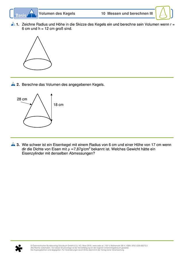 Volumen des Kegels