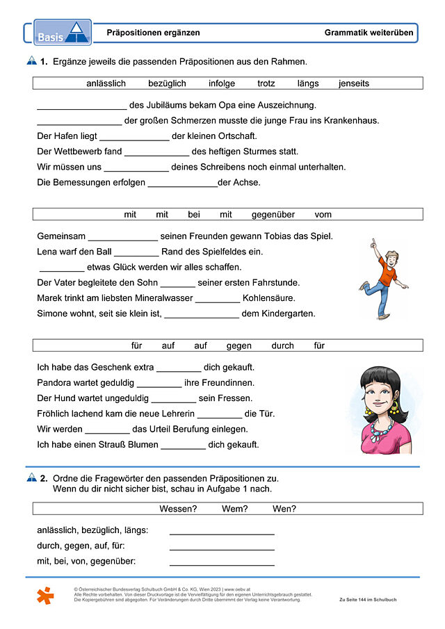Präpositionen ergänzen