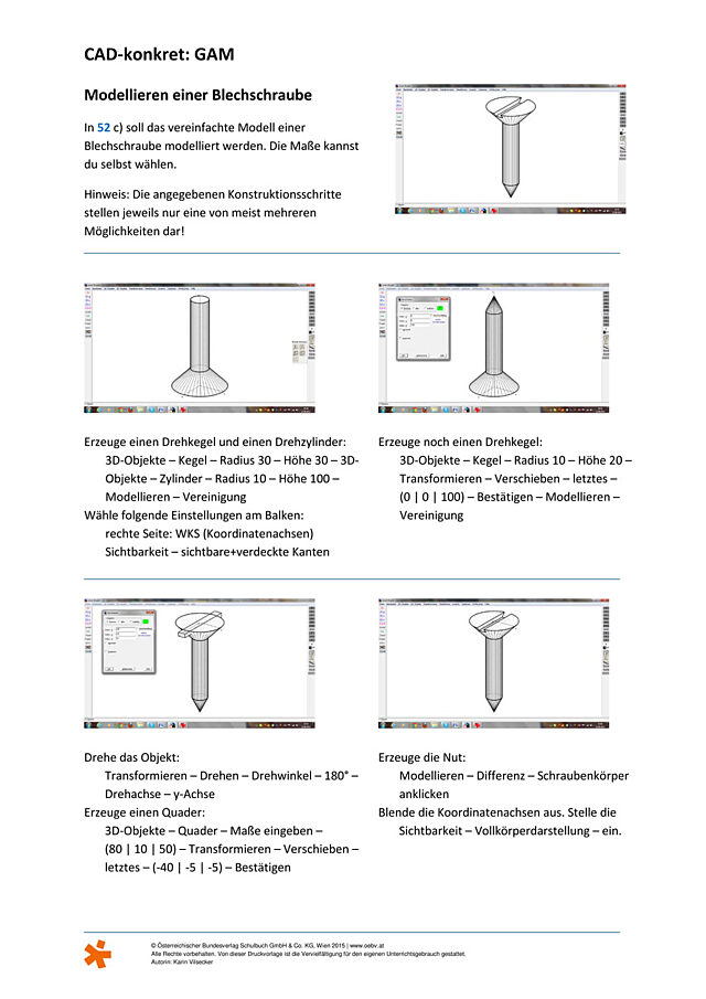 CAD konkret (GAM): Modellieren einer Blechschraube