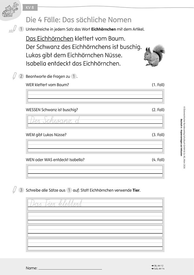 KV8 Die 4 Fälle: Das sächliche Nomen