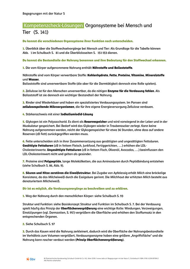 Kompetenzcheck-Lösungen Organsysteme bei Mensch und Tier