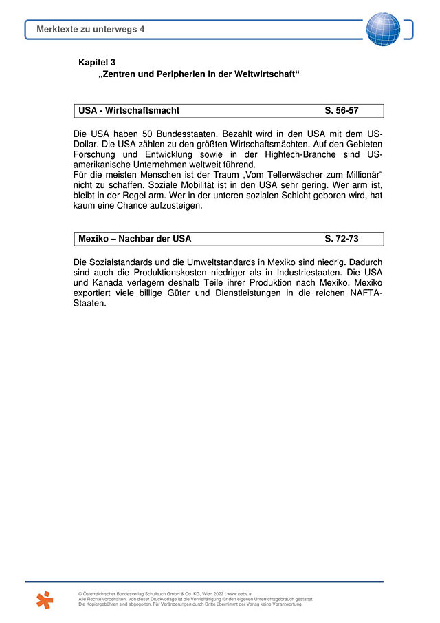 Zentren und Peripherien in der Weltwirtschaft Merktexte
