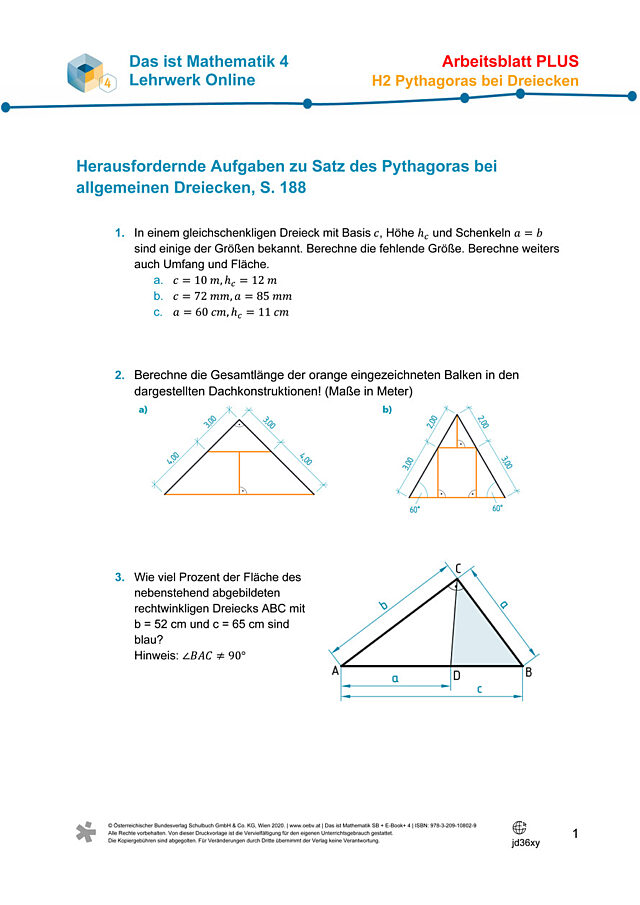 Üben - Satz des Pythagoras bei allgemeinen Dreiecken