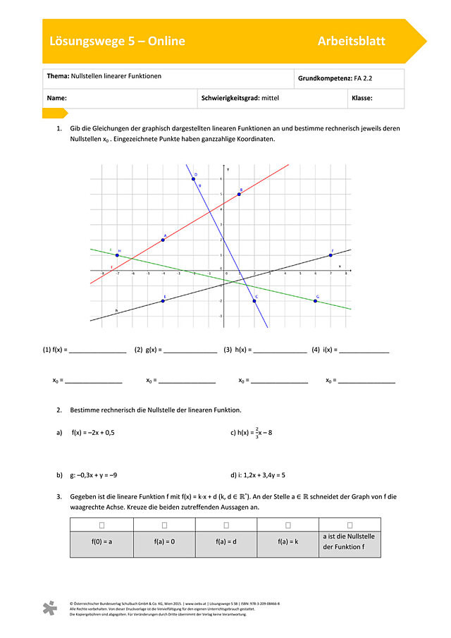 Nullstellen linearer Funktionen