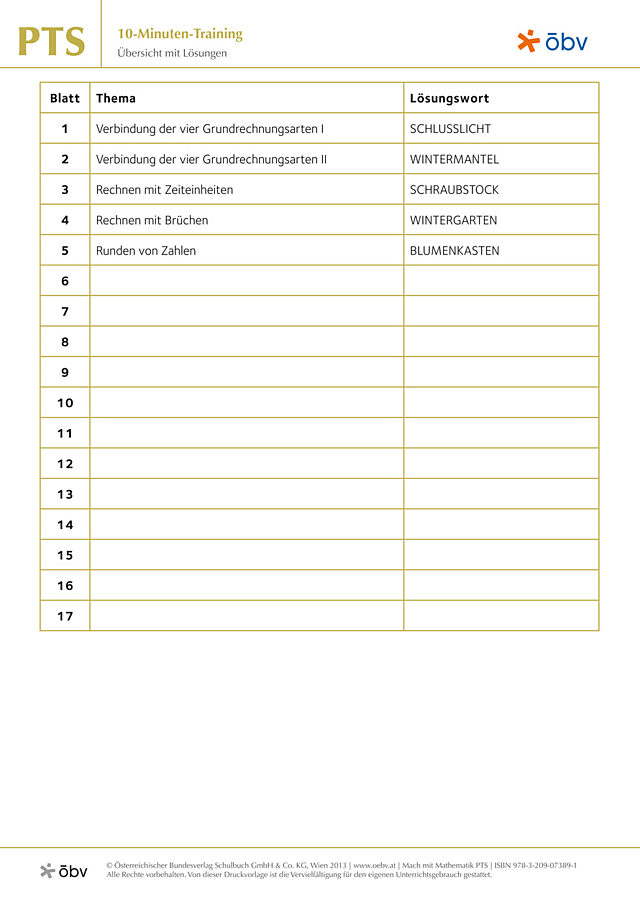 Übersicht für Schülerinnen und Schüler