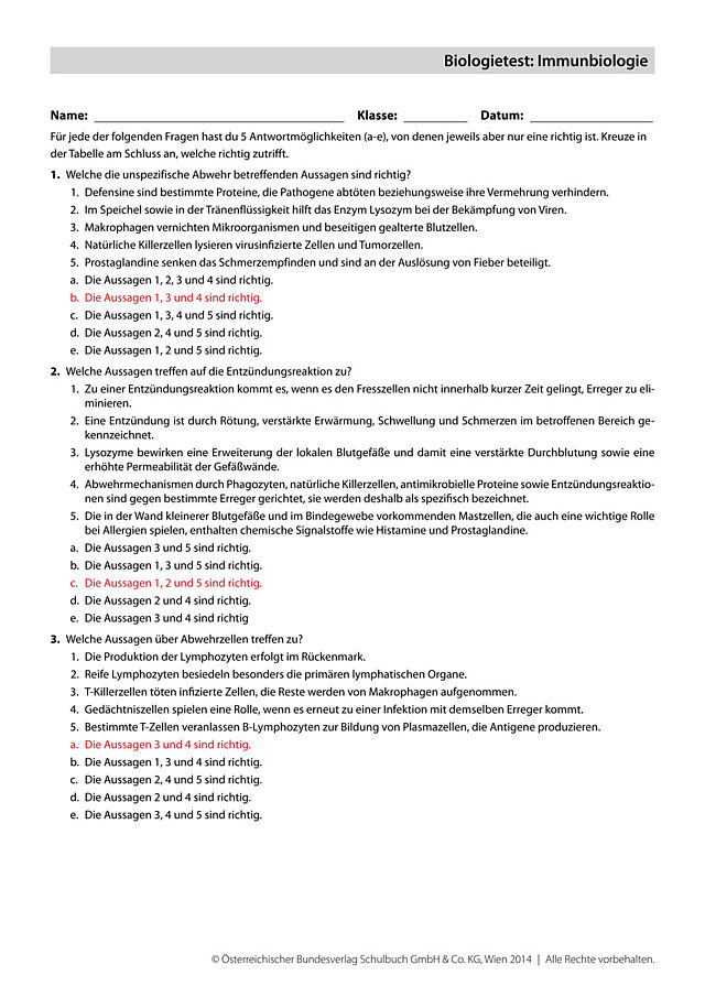 Biologietest: Immunbiologie