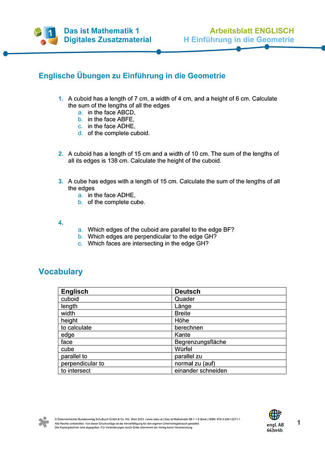 Englisches AB zu H Einführung in die Geometrie