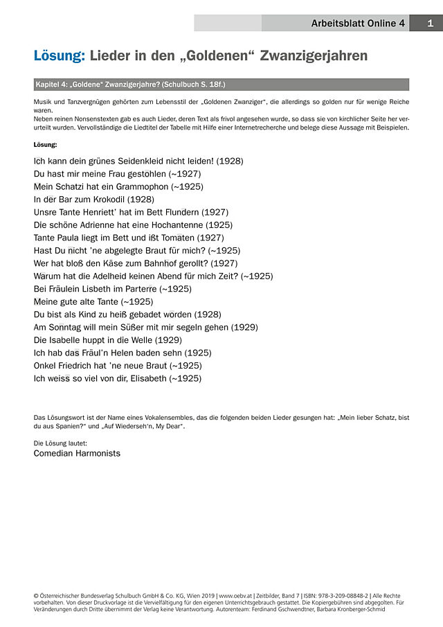 Lieder in den „Goldenen“ Zwanzigerjahren