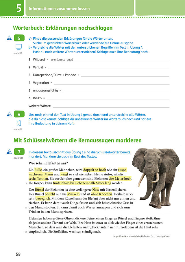 Wörterbucharbeit - Erklärungen nachschlagen