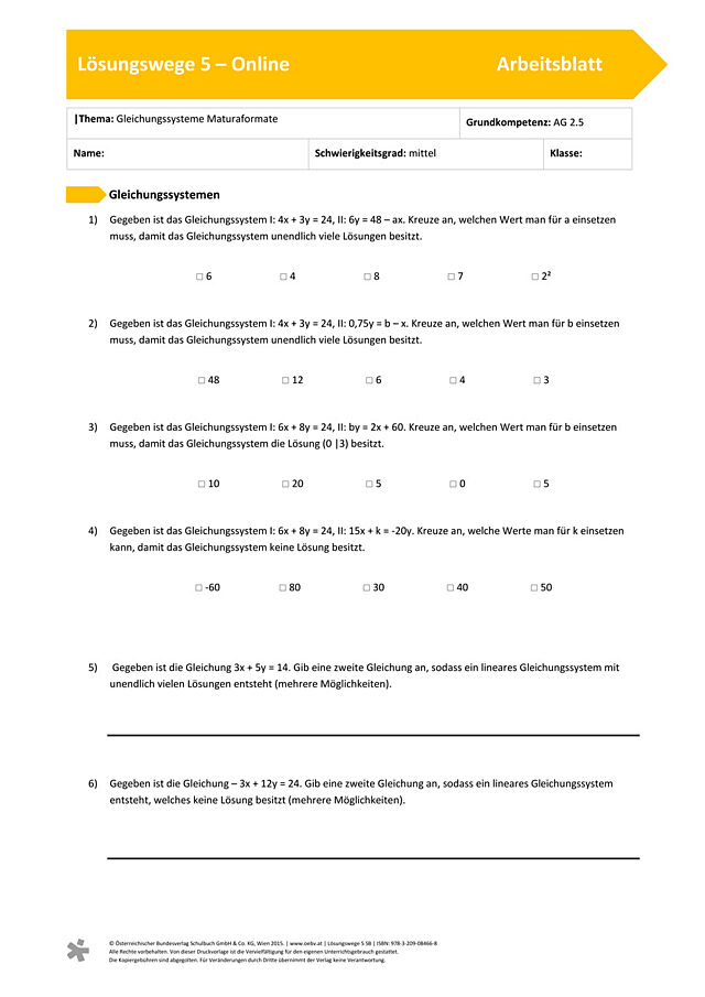 Gleichungssysteme Maturaformate