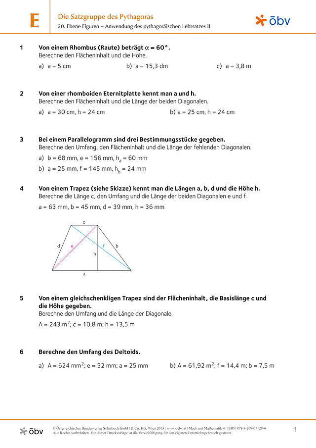 20. Ebene Flächen – Anwendung des pythagoräischen Lehrsatzes II