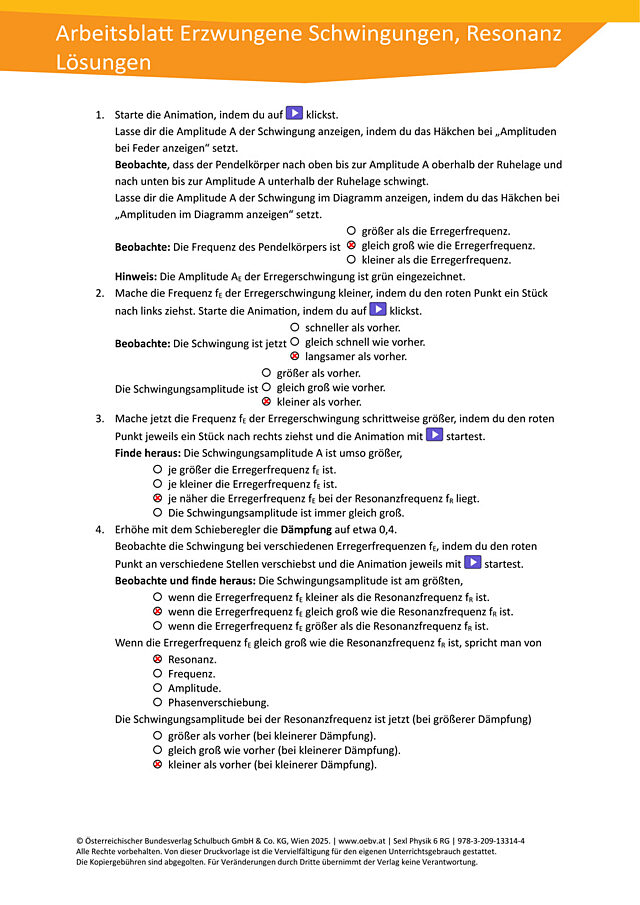 Arbeitsblatt Resonanz Lösungen