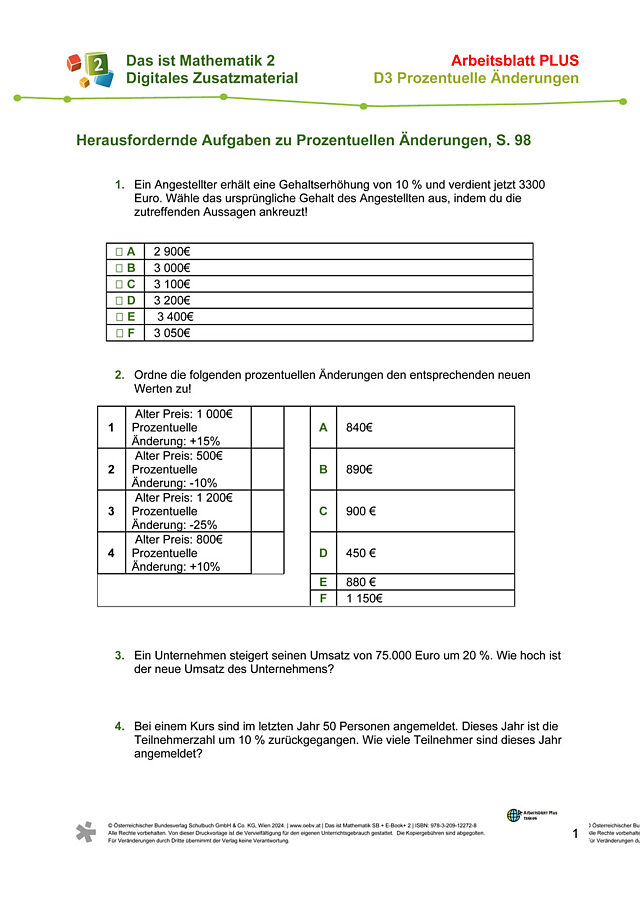 plus AB zu Prozentuelle Änderungen