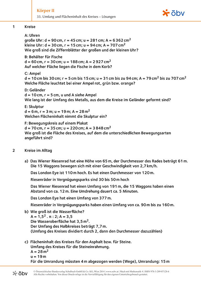33. Umfang und Flächeninhalt des Kreises