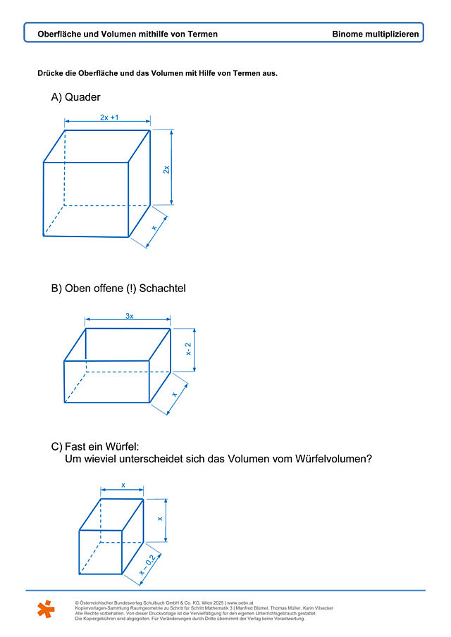Oberfläche und Volumen mithilfe von Termen