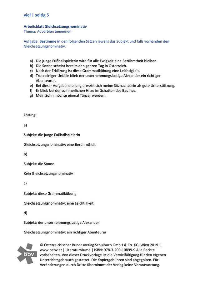AB Gleichsetzungsnominativ - Lösungen